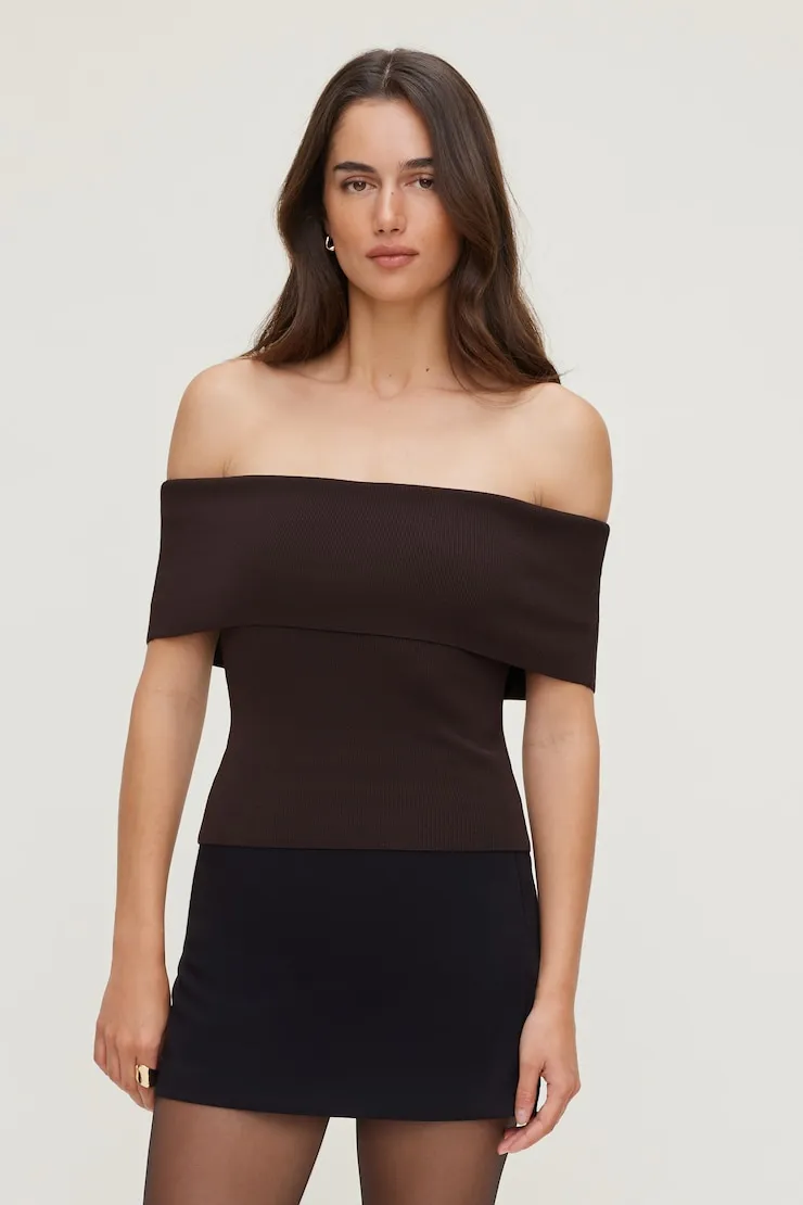 Rib Knit Off Shoulder Sweater - Dynamite - Brown - Women Clothing sold by Dynamite product image thumbnail 4
