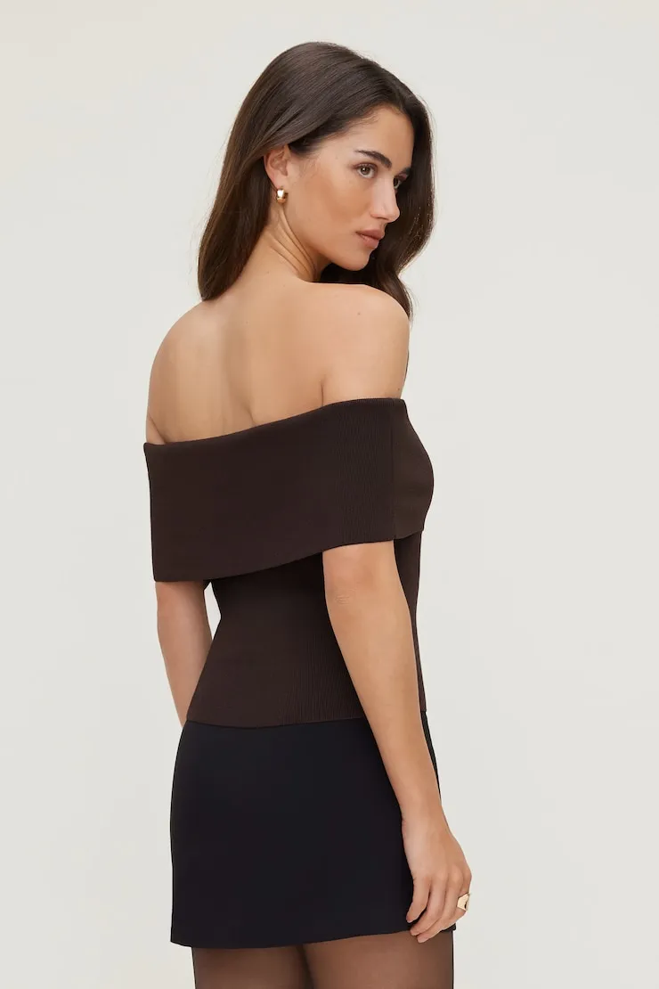 Rib Knit Off Shoulder Sweater - Dynamite - Brown - Women Clothing sold by Dynamite product image thumbnail 5