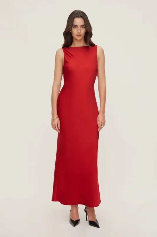 Nora Satin Maxi Slip Dress - Dynamite - Red - Women Clothing made by Dynamite