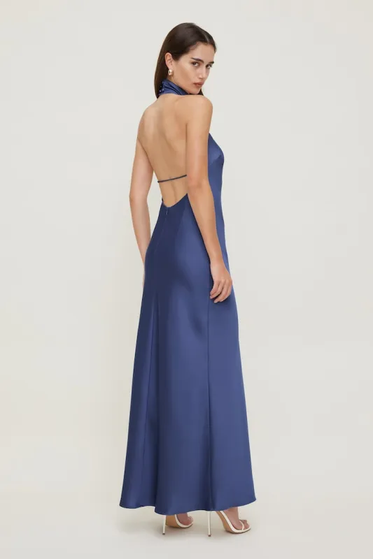 Satin Halter Maxi Dress - Dynamite - Blue - Women Clothing made by Dynamite