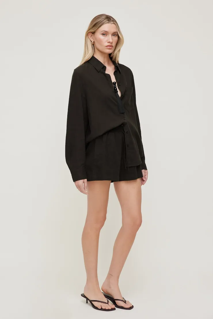 Linen High Rise Shorts - Dynamite - Brown - Women Clothing sold by Dynamite product image thumbnail 3