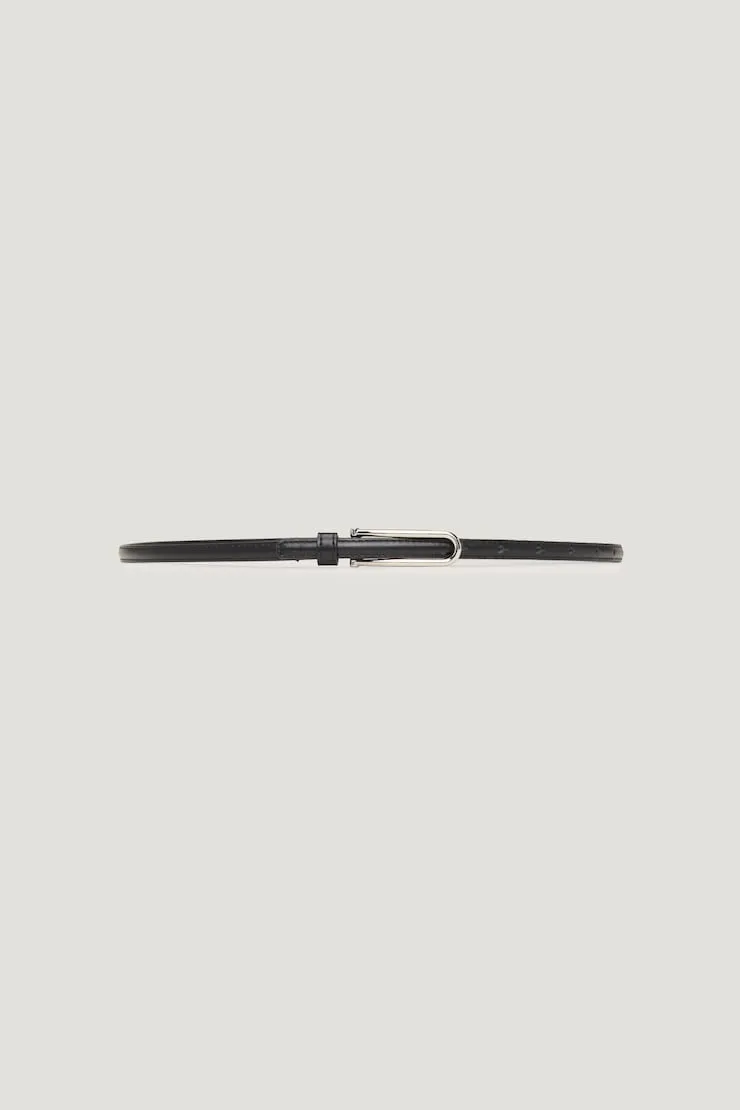 Oval Skinny Faux Leather Belt - Dynamite - Black - Women Clothing sold by Dynamite