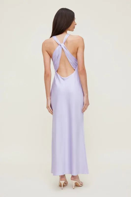 Twist Back Satin Maxi Dress - Dynamite - Purple - Women Clothing made by Dynamite
