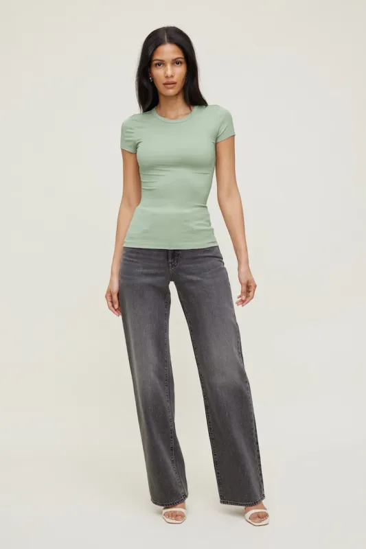 Rumi Crewneck T Shirt - Dynamite - Green - Women Clothing made by Dynamite