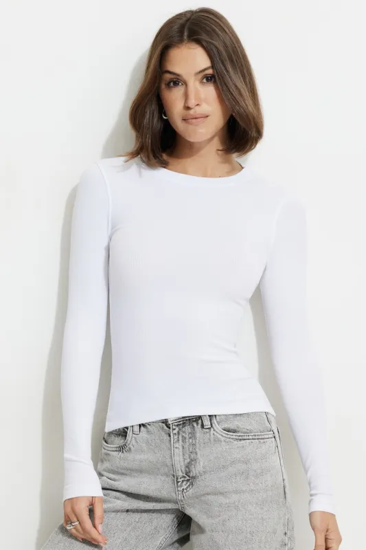 Tedi Ribbed Long Sleeve T Shirt - Dynamite - White - Women Clothing made by Dynamite