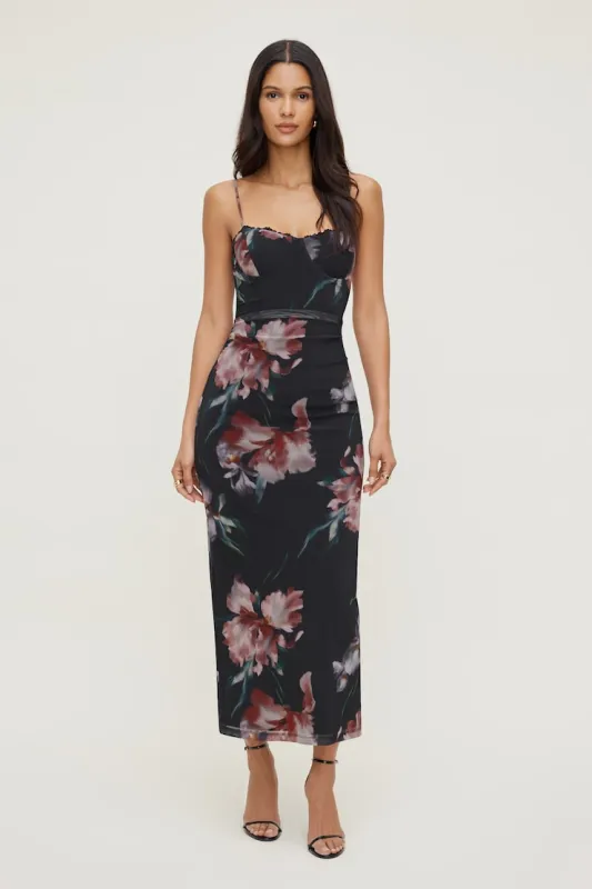 Floral Mesh Maxi Dress - Dynamite - Black - Women Clothing made by Dynamite