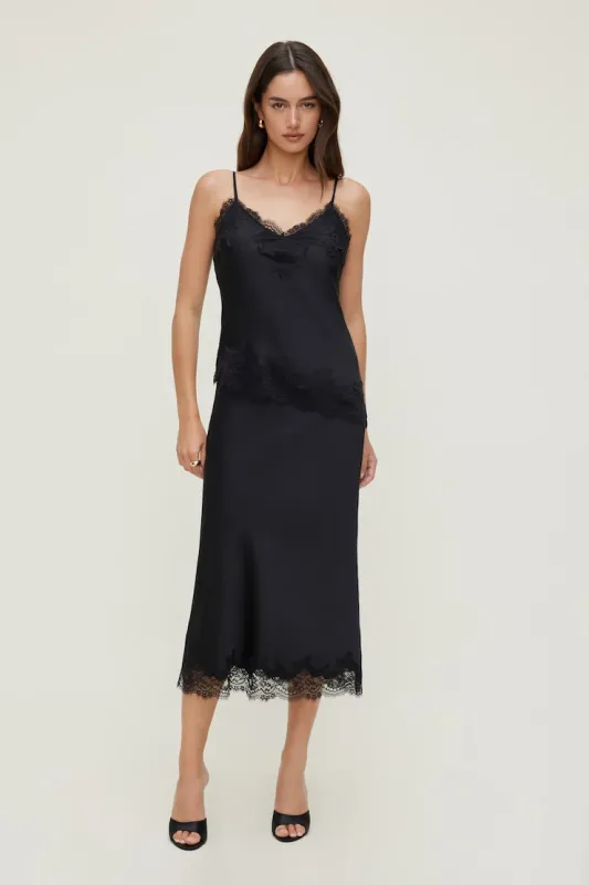 Lace Satin Midi Skirt - Dynamite - Black - Women Clothing made by Dynamite