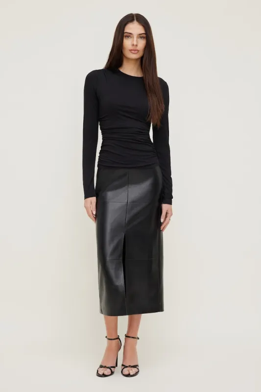 Draped Long Sleeve Top - Dynamite - Black - Women Clothing made by Dynamite