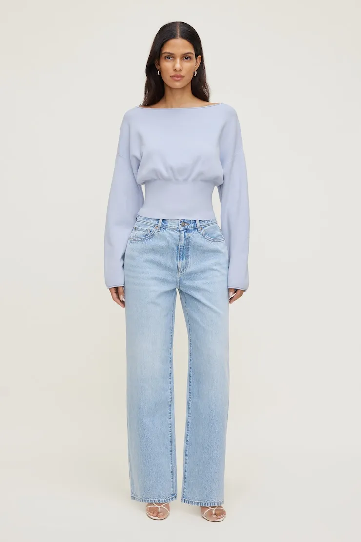 Cinched Boat Neck Sweater - Dynamite - Blue - Women Clothing sold by Dynamite