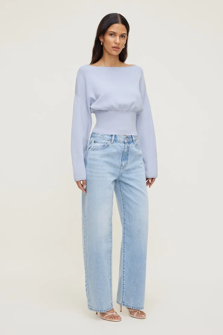 Cinched Boat Neck Sweater - Dynamite - Blue - Women Clothing sold by Dynamite product image thumbnail 3