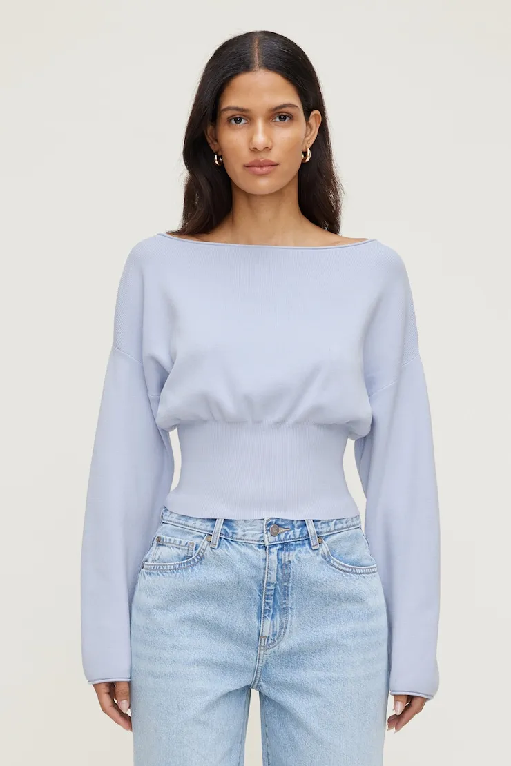 Cinched Boat Neck Sweater - Dynamite - Blue - Women Clothing sold by Dynamite product image thumbnail 4