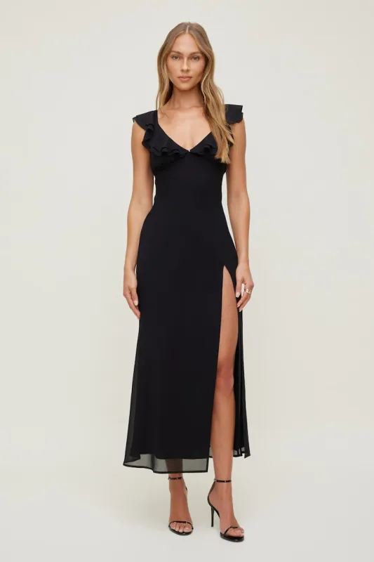 Ruffle V Neck Maxi Dress - Dynamite - Black - Women Clothing made by Dynamite