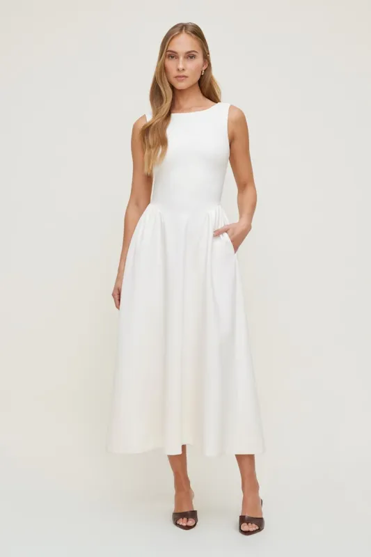 Iris Flared Ponte Maxi Dress - Dynamite - Beige - Women Clothing made by Dynamite