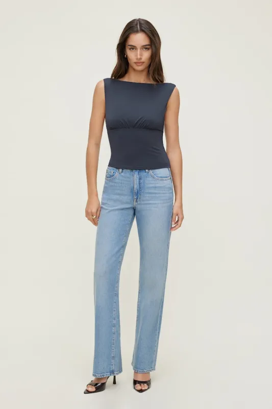Sculpt Cinched Waist Top - Dynamite - Blue - Women Clothing made by Dynamite