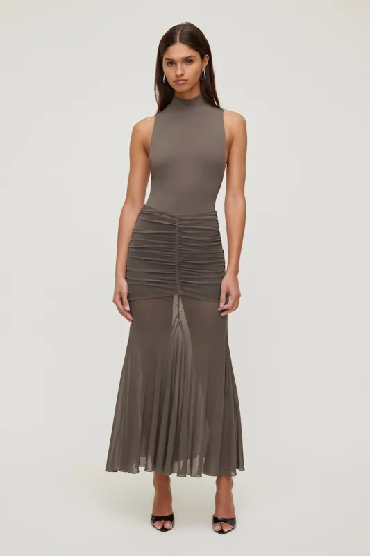 Sculpt Mock Neck Sleeveless Bodysuit - Dynamite - Brown - Women Clothing made by Dynamite