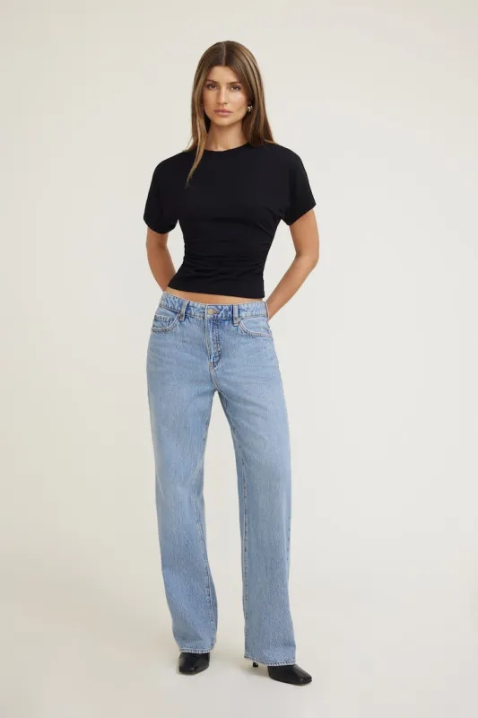 Andrea Shirred Jersey T Shirt - Dynamite - Black - Women Clothing made by Dynamite