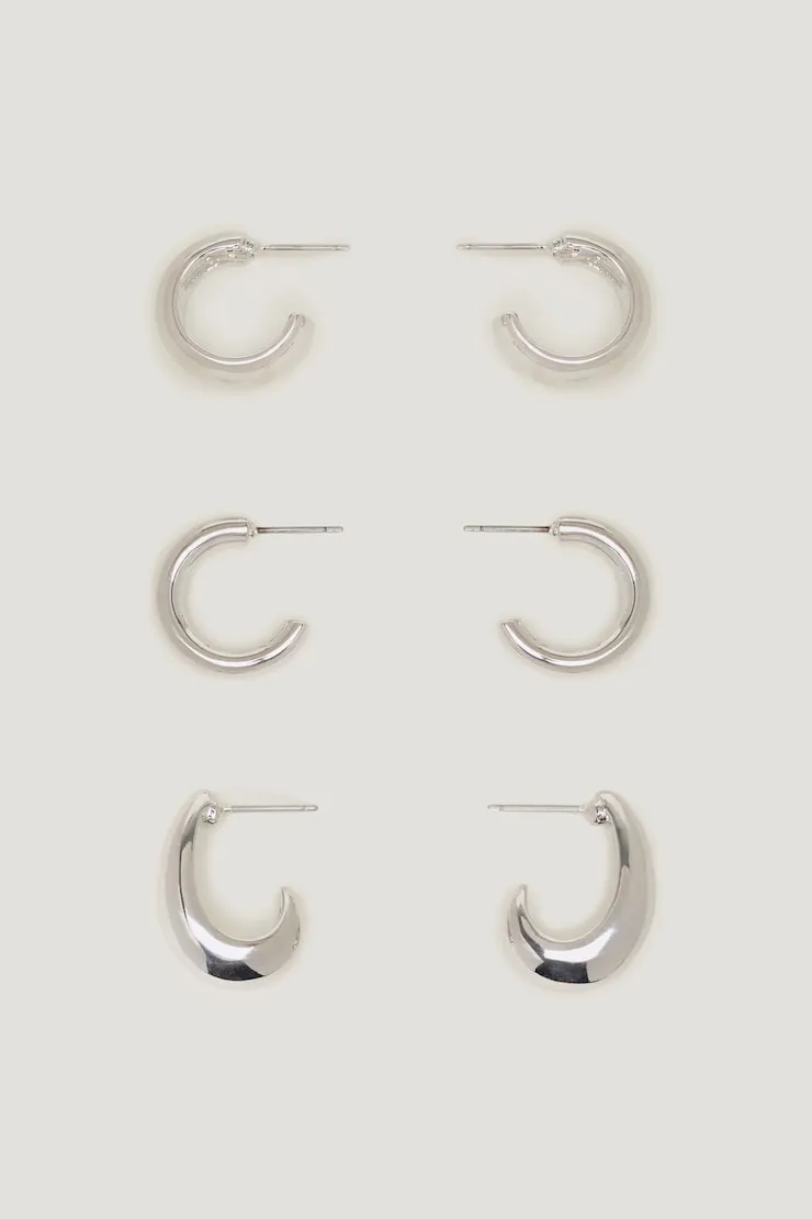 3-Pack Modern Chunky Hoop Earrings - Dynamite - Greys - Women Clothing sold by Dynamite