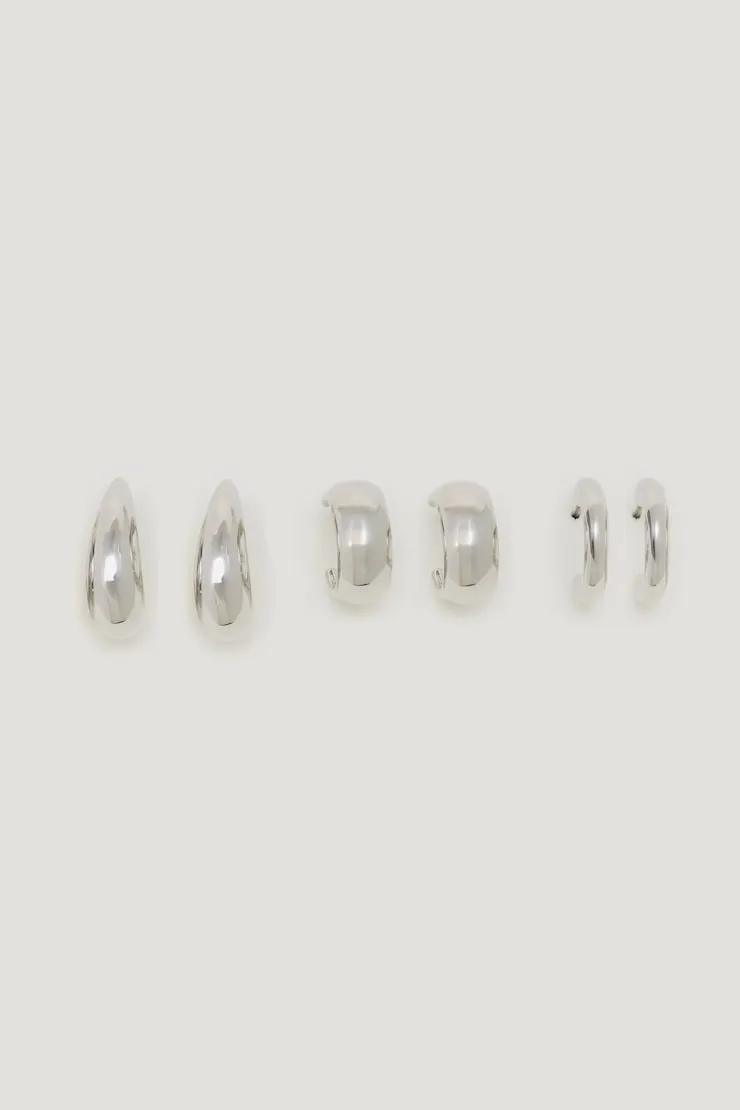3-Pack Modern Chunky Hoop Earrings - Dynamite - Greys - Women Clothing sold by Dynamite product image thumbnail 3
