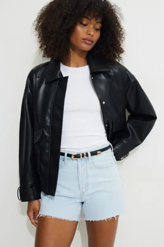 Double Loop Super Slim Faux Leather Belt - Dynamite - Black - Women Clothing made by Dynamite