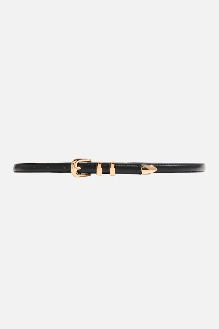 Double Loop Super Slim Faux Leather Belt - Dynamite - Black - Women Clothing sold by Dynamite product image thumbnail 2