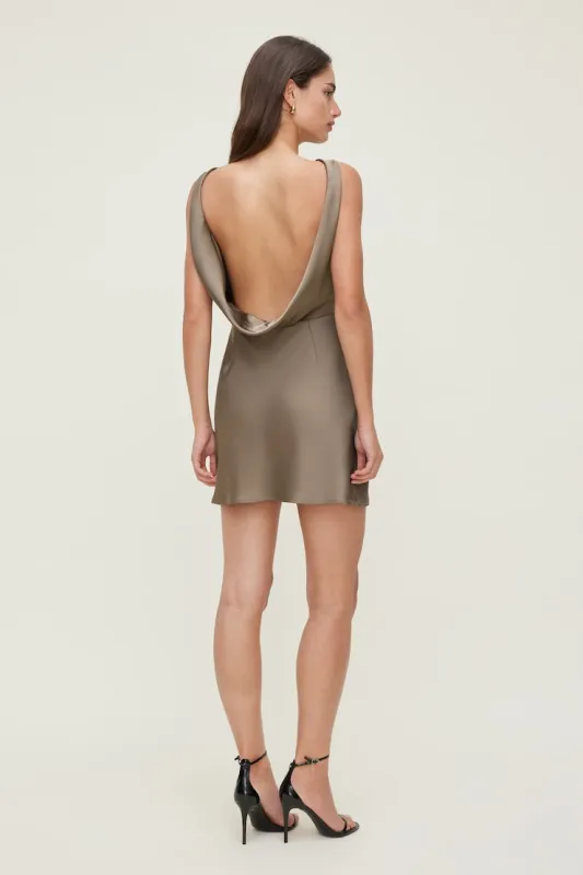 Nora Satin Mini Slip Dress - Dynamite - Brown - Women Clothing made by Dynamite