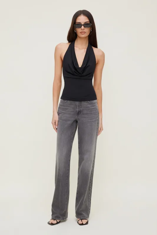 Cowl Neck Mesh Halter Top - Dynamite - Black - Women Clothing made by Dynamite