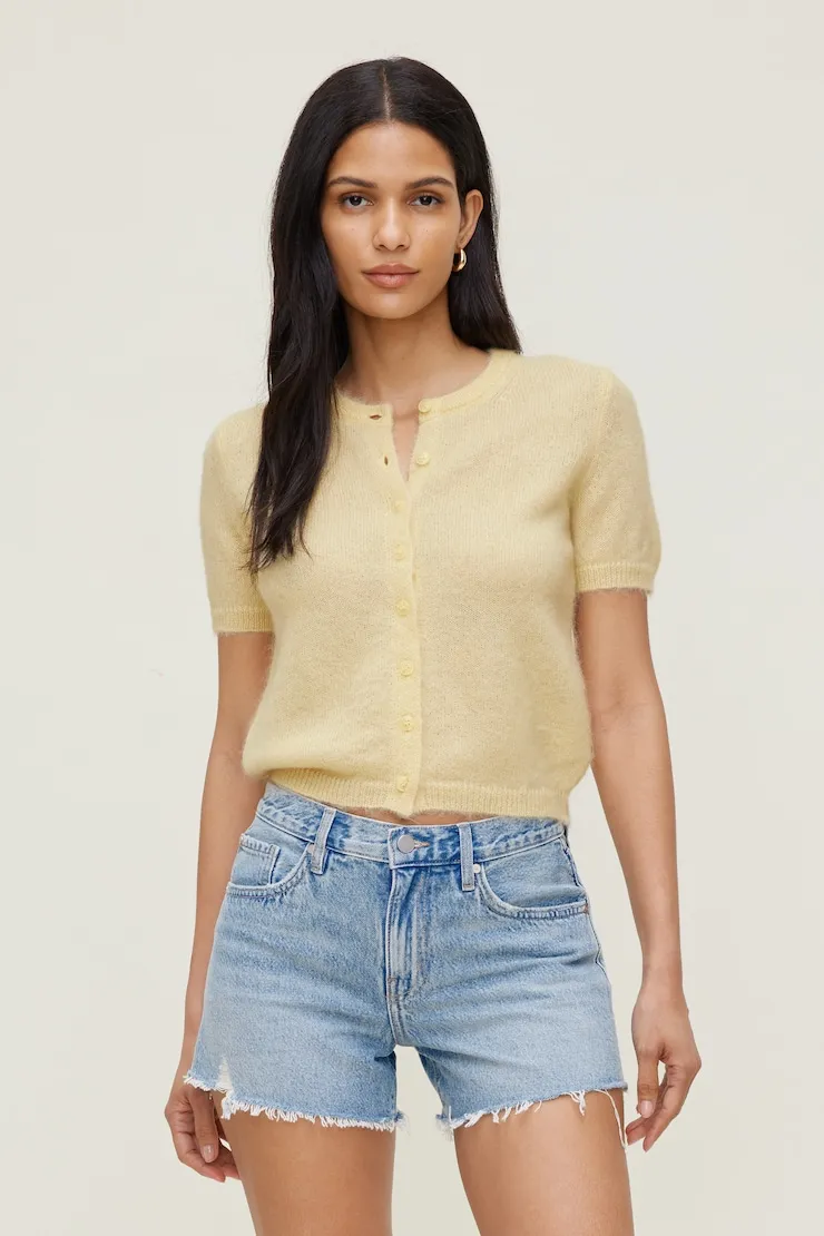 Premium Mohair Short Sleeve Cardigan - Dynamite - Yellow - Women Clothing sold by Dynamite product image thumbnail 4