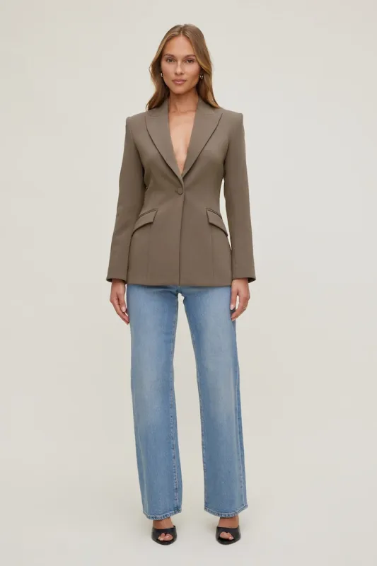 Anna Cinched Blazer - Dynamite - Brown - Women Clothing made by Dynamite