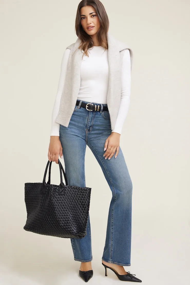 Oversized Woven Faux Leather Tote - Dynamite - Black - Women Clothing sold by Dynamite product image thumbnail 2