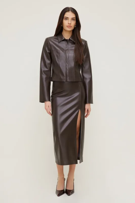 Marlow Faux Leather Midi Skirt - Dynamite - Brown - Women Clothing made by Dynamite