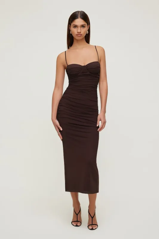 Mona Ruched Mesh Maxi Dress - Dynamite - Purple - Women Clothing made by Dynamite