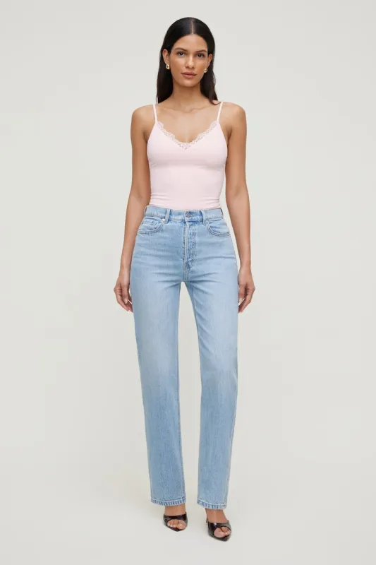 Sculpt Lace Trim Cami Top - Dynamite - Pink - Women Clothing made by Dynamite