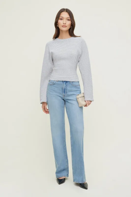 Striped Dolman Heavy Cotton Top - Dynamite - White - Women Clothing made by Dynamite