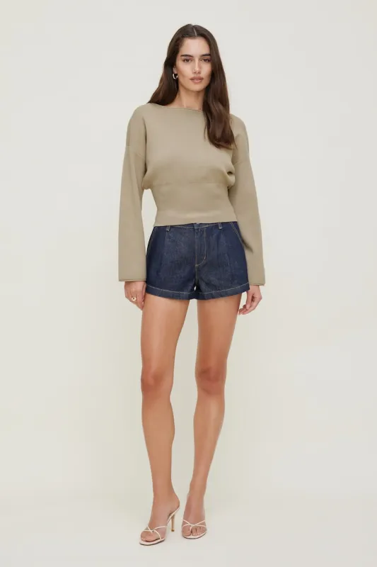 Cinched Boat Neck Sweater - Dynamite - Beige - Women Clothing made by Dynamite