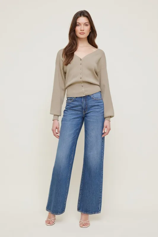 V Neck Cardigan - Dynamite - Beige - Women Clothing made by Dynamite