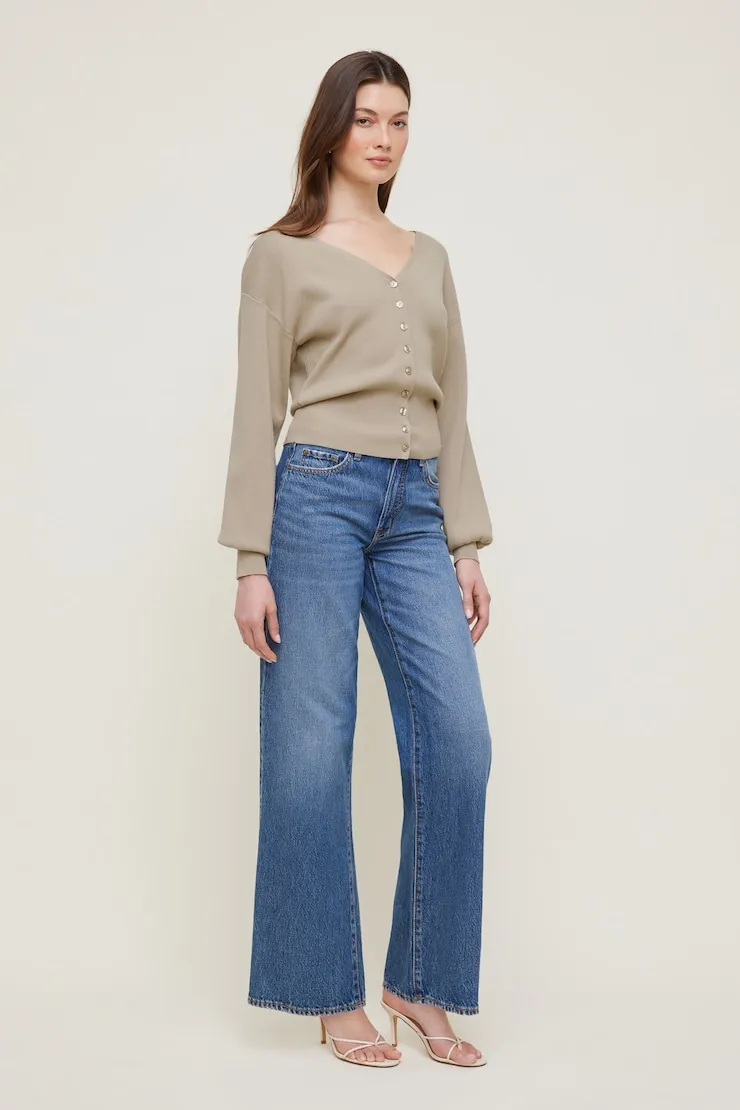V Neck Cardigan - Dynamite - Beige - Women Clothing sold by Dynamite product image thumbnail 3