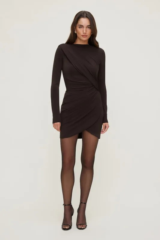 Sculpt Draped Structured Mini Dress - Dynamite - Brown - Women Clothing made by Dynamite