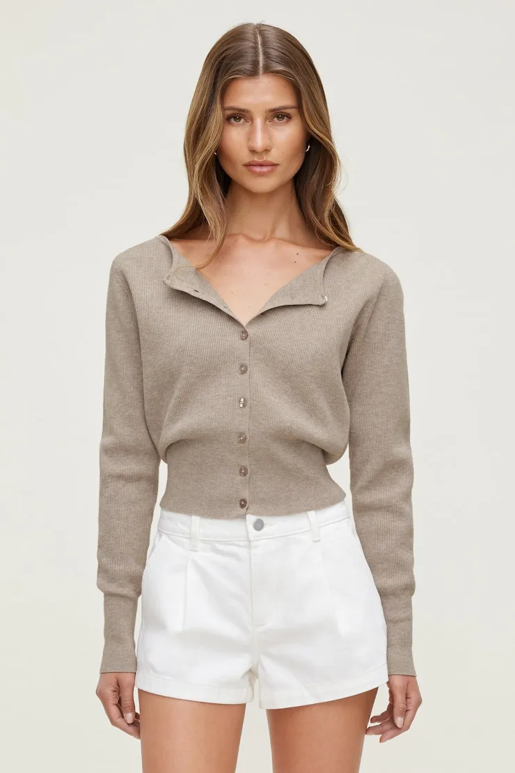 Sara Ribbed Cinch Hem Cardigan - Dynamite - Beige - Women Clothing sold by Dynamite product image thumbnail 4