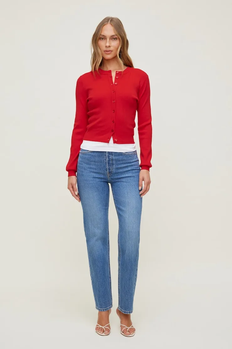 Rebecca Crewneck Cardigan - Dynamite - Red - Women Clothing sold by Dynamite