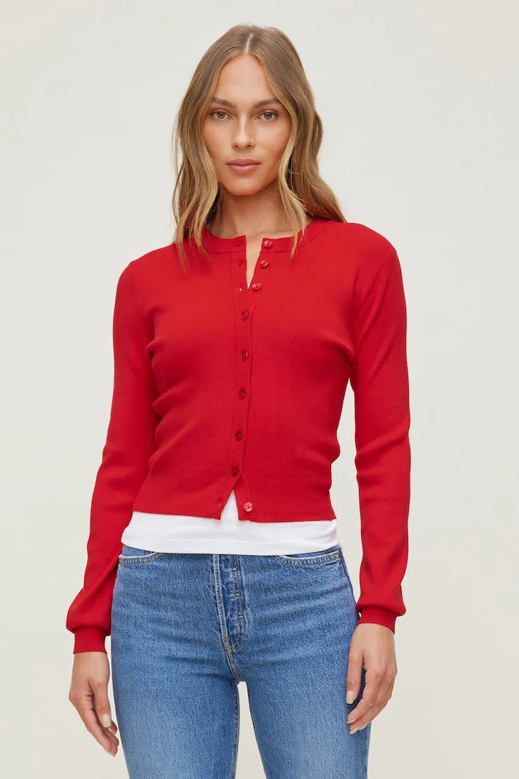 Rebecca Crewneck Cardigan - Dynamite - Red - Women Clothing sold by Dynamite product image thumbnail 4