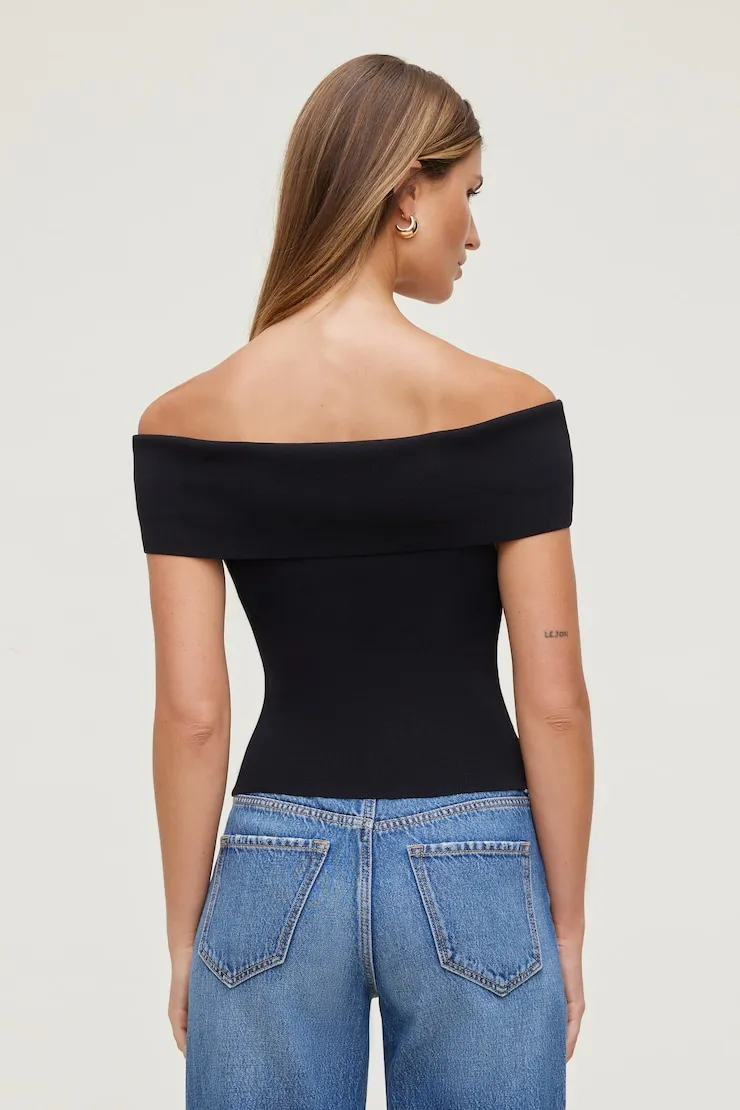 Rib Knit Off Shoulder Sweater - Dynamite - Black - Women Clothing sold by Dynamite product image thumbnail 5