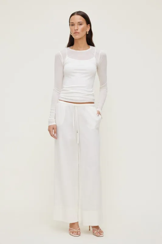 Leo Linen Wide Leg Pants - Dynamite - White - Women Clothing made by Dynamite