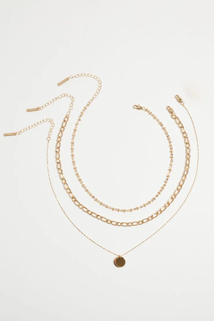 Layered Diamond Cut Pendant Necklace - Dynamite - Yellow - Women Clothing sold by Dynamite product image thumbnail 2