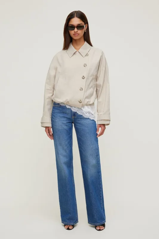 Twill Asymmetric Button Up Jacket - Dynamite - Beige - Women Clothing made by Dynamite