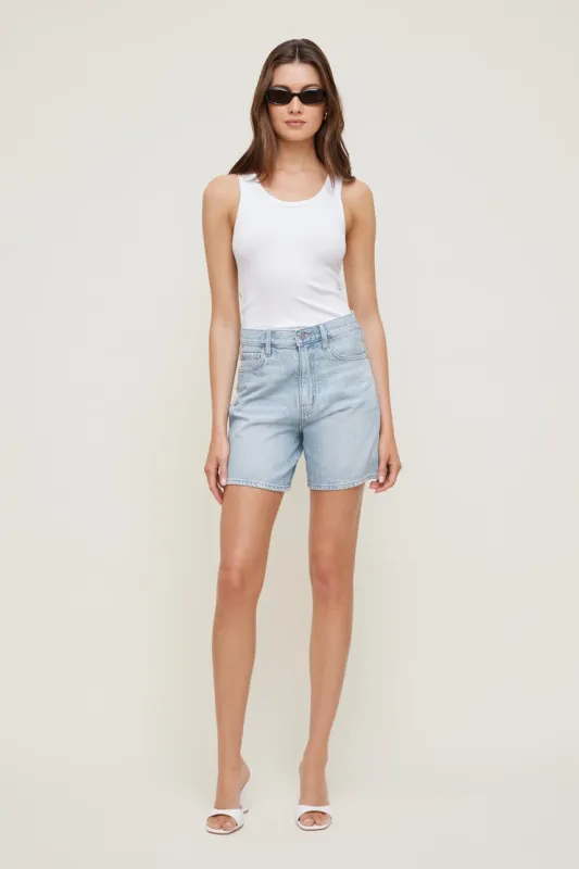 Harper A Line High Rise Denim Shorts - Dynamite - Blue - Women Clothing made by Dynamite