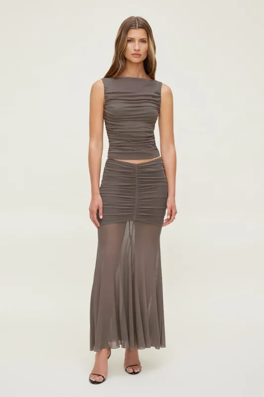 Ruched Mesh Maxi Skirt - Dynamite - Brown - Women Clothing made by Dynamite