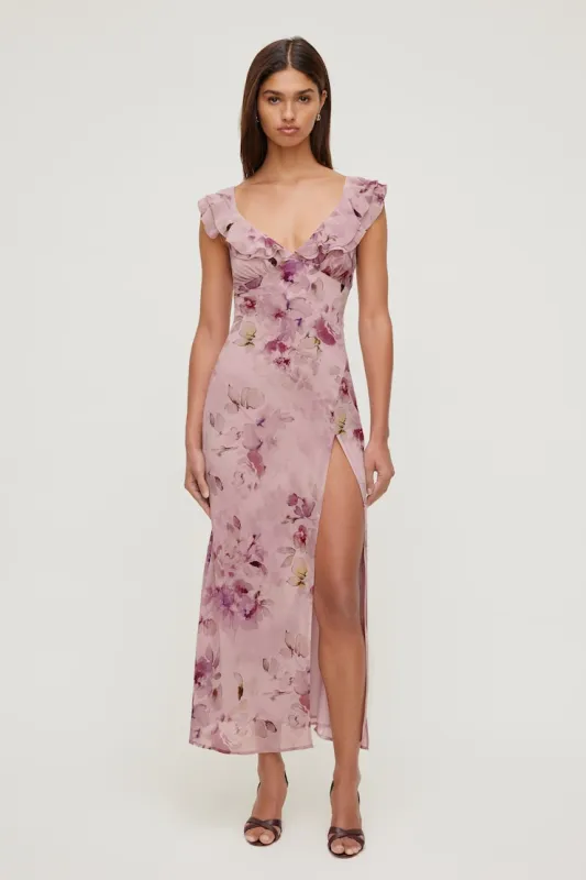 Floral Ruffle V Neck Maxi Dress - Dynamite - Pink - Women Clothing made by Dynamite
