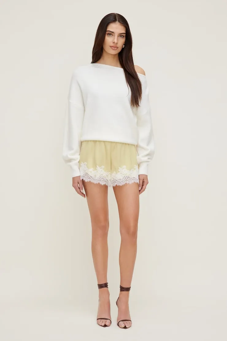 Lace Satin Shorts - Dynamite - Yellow - Women Clothing sold by Dynamite