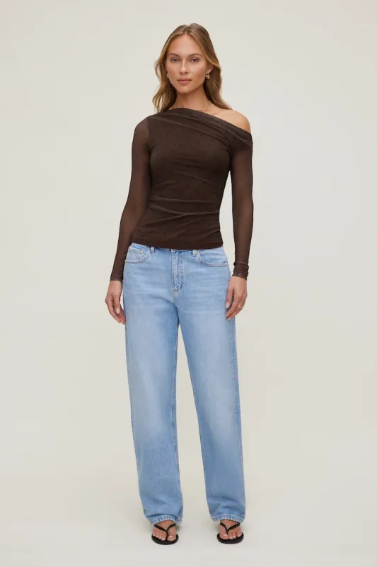 Cleo Printed Mesh Long Sleeve Top - Dynamite - Brown - Women Clothing made by Dynamite