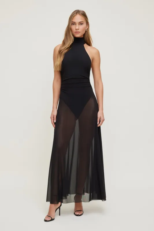 Sheer Mesh Halter Maxi Dress - Dynamite - Black - Women Clothing made by Dynamite
